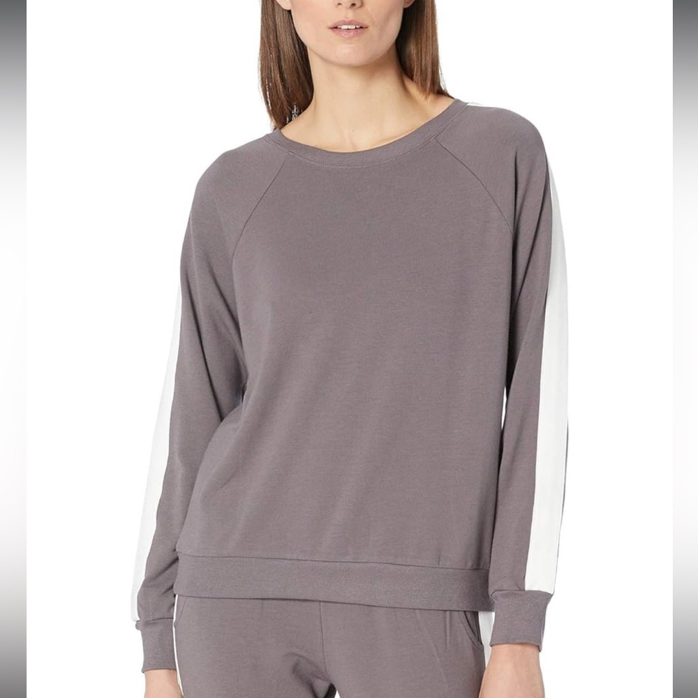 Eberjey Colby Cozy The Ringer Sweatshirt S Pima Modal Rabbit White Taupe